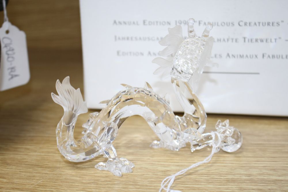 Three Swarovski Annual Edition Fabulous Beasts, The Unicorn, The Dragon and The Pegasus, 1996-1998,